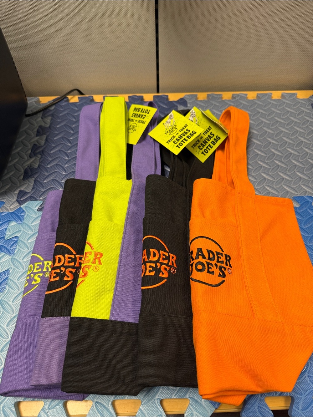 Trader Joe's Kids Canvas Tote Bag - Purple, Lime, Black, Orange